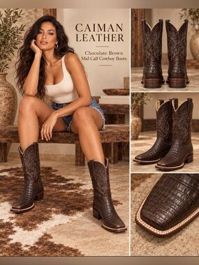 Cinch Brown Caiman Crocodile Exotic Western Cowboy Boots Women’s 11